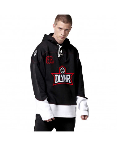 Dolly Noire Felpa Hockey Hoodie - Black/Red/White