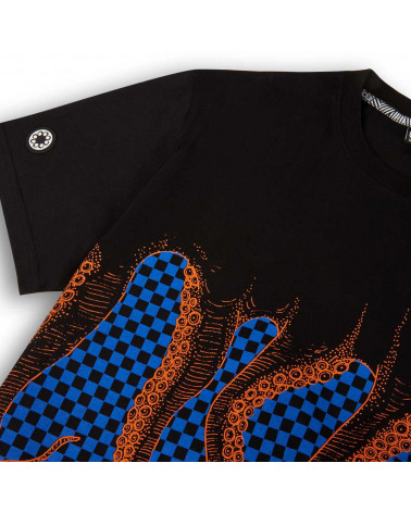 Octopus T-Shirt Checkered Tee - Orange/Black
