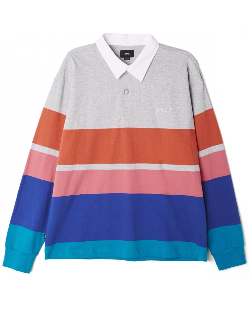 Obey Automation Rugby Polo - Heather Ash Multi