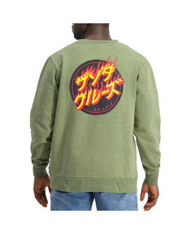 Santa Cruz Felpa Flaming Japanese Dot Crew - Army Green