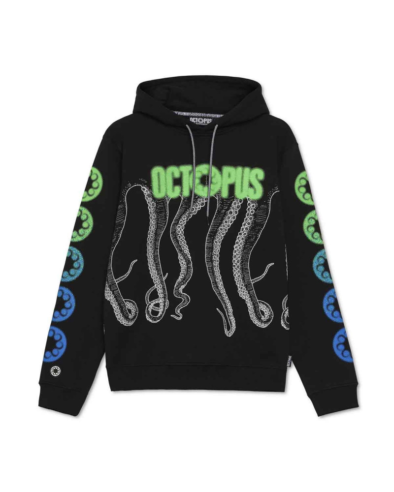 Octopus Felpa Blurred Hoodie - Black