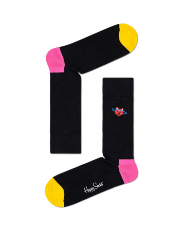 Happy Socks Calze Embroidery Space Cat Crew - Black