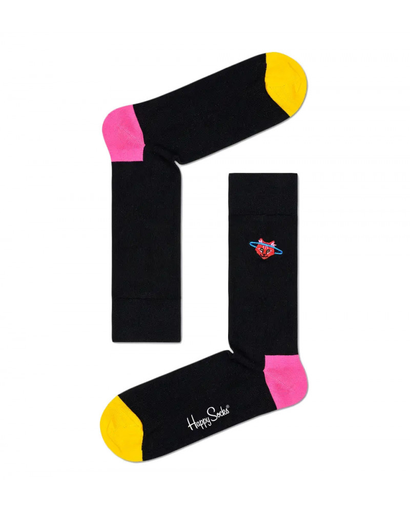 Happy Socks Calze Embroidery Space Cat Crew - Black