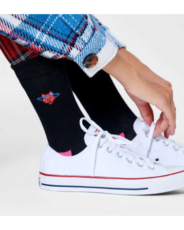 Happy Socks Calze Embroidery Space Cat Crew - Black
