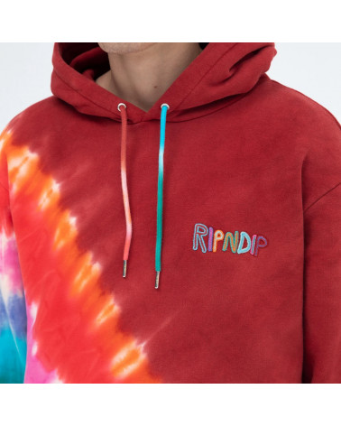 RIPNDIP Felpa OG Prisma Embroidered Hoodie Red Tie Dye