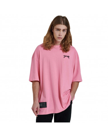 Dolly Noire T-Shirt Lettering Embroidery Tee Over Pink