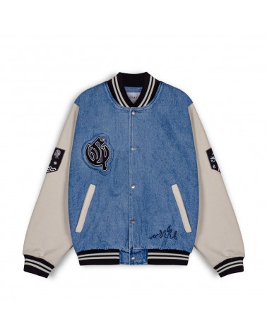 Grimey Baseball Jacket Fire Route Denim Blue