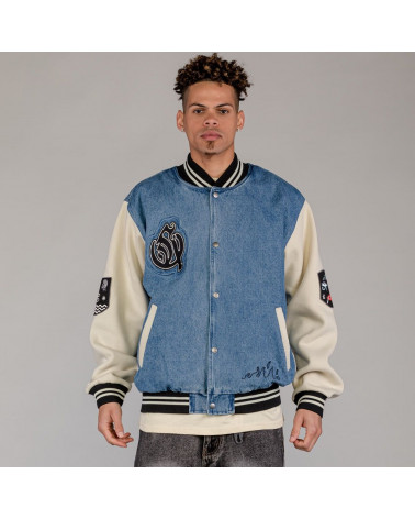 Grimey Baseball Jacket Fire Route Denim Blue