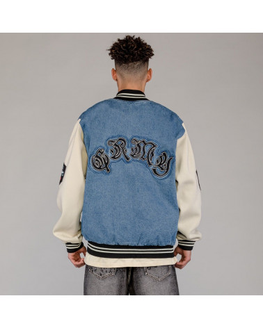 Grimey Baseball Jacket Fire Route Denim Blue