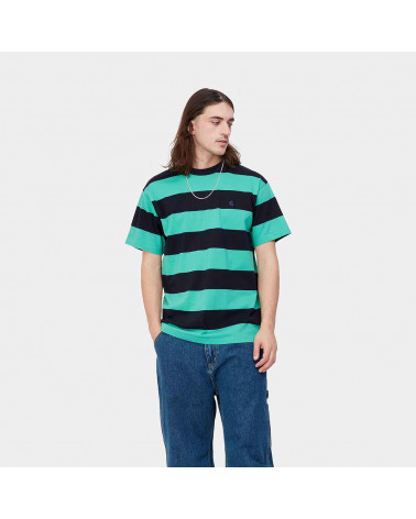 Carhartt Wip Dampier T-Shirt Dampier Stripe, Dark Navy/Aqua Green
