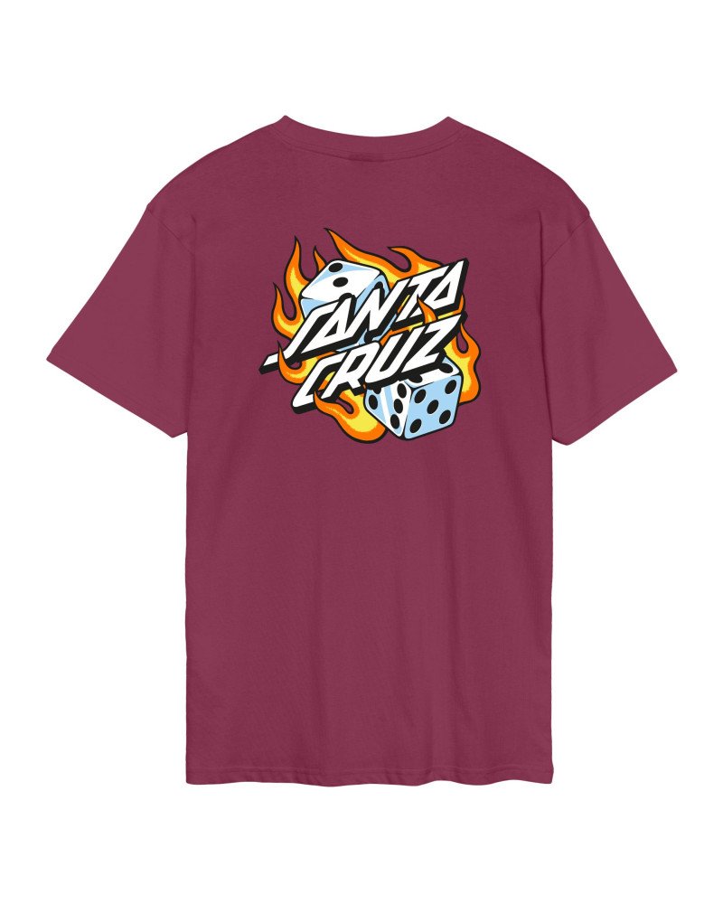 Santa Cruz Flaming Dice Dot Chest T-Shirt Burgundy