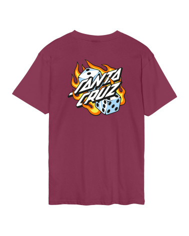 Santa Cruz Flaming Dice Dot Chest T-Shirt Burgundy