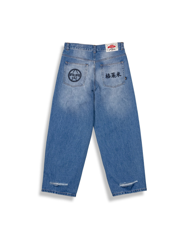 Grimey Royal Paw Big Boy Denim Pants Washed Blue